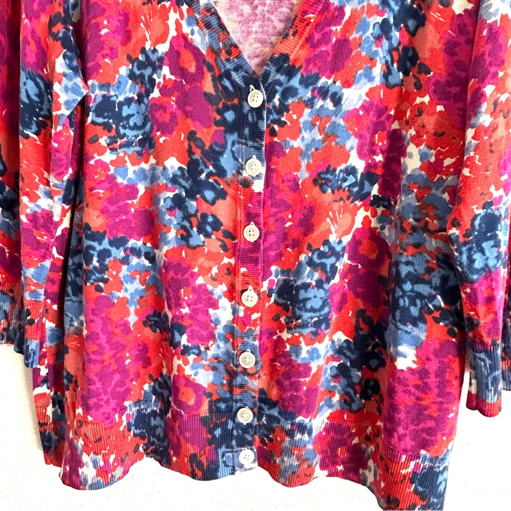 Talbots Floral Print Cardigan Sweater Women's Petite Plus Size 2X Red Blue - Picture 4 of 7